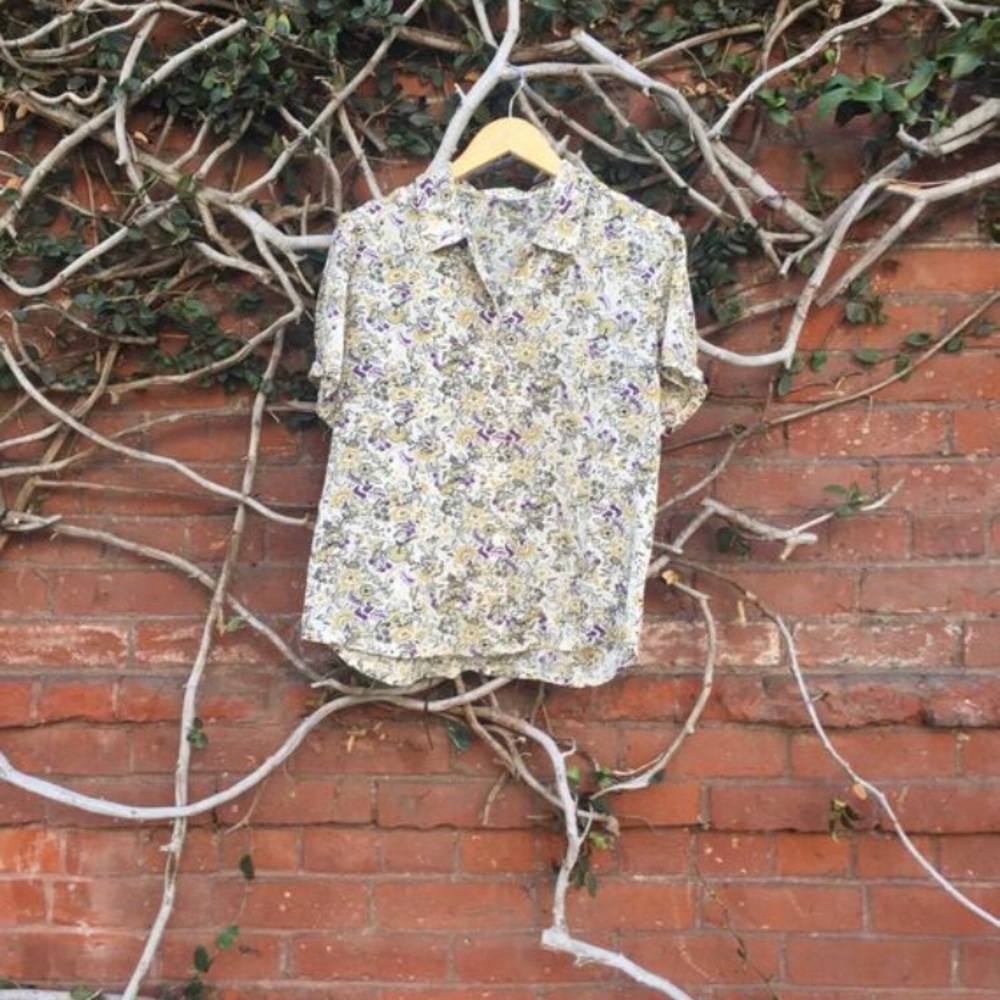 Vintage Sheer Floral Button Up Blouse